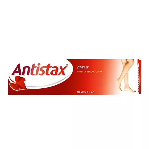 Antistax crème 100g pour le soulagement des jambes. Formule apaisante à l'extrait de vigne rouge. Achetez maintenant chez vitamister Suisse.