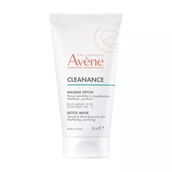 Détoxifiez et purifiez votre peau avec le Masque Détox Cleanance d'AVENE, formulé avec l'Eau Thermale d'Avène apaisante et des minéraux d'argile absorbants.