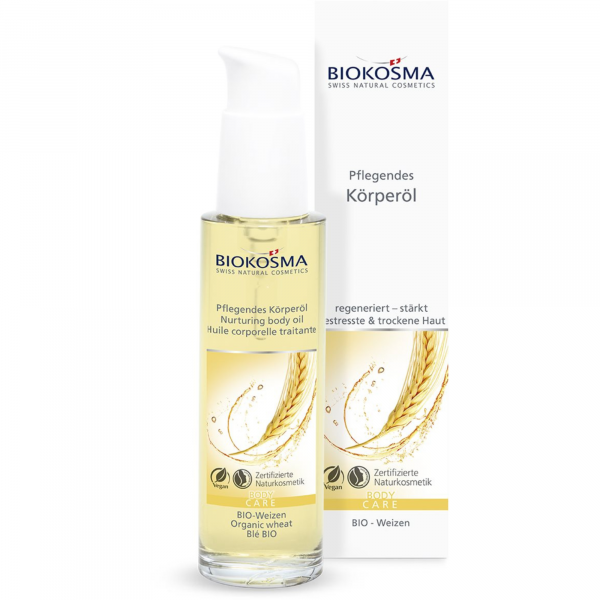 BIOKOSMA Wheat Organic Nourishing Body Oil  bottle with package - Order yours at Vitamister today!