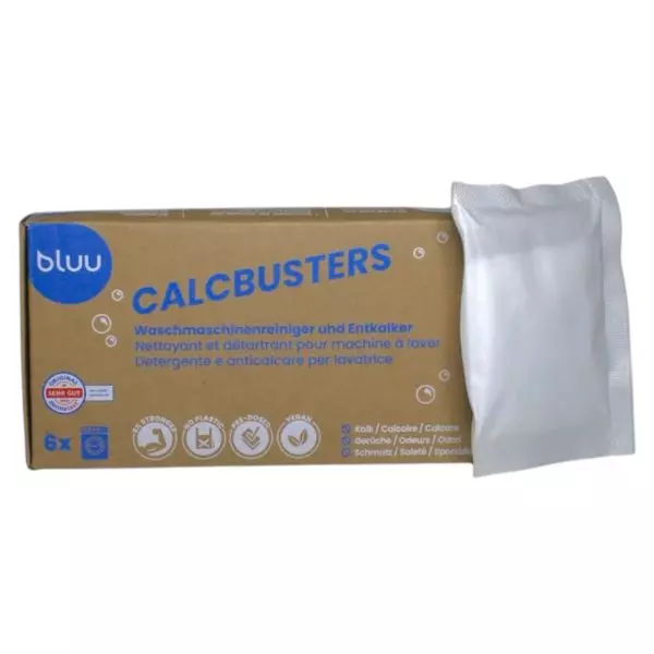 bluu Calcbusters descaling tablets for washing machines and dishwashers. Shop now at vitamister.ch in Switzerland.