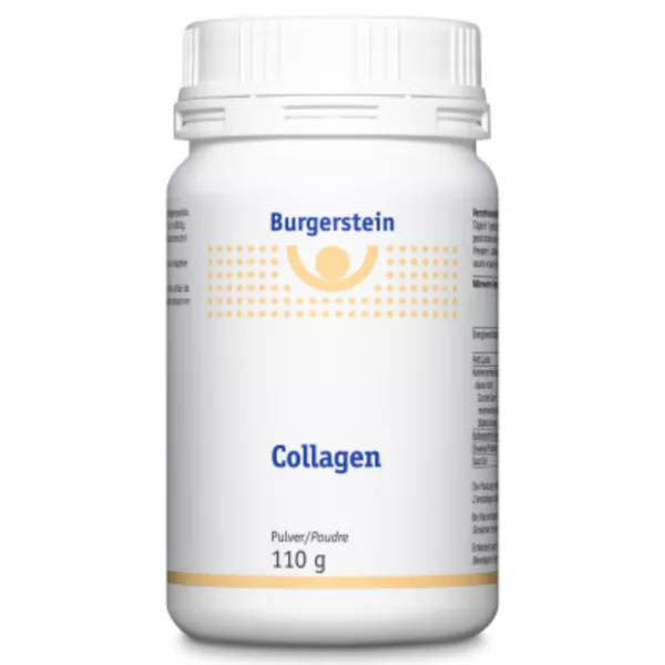 a bottle of Burgerstein Collagen Powder on a white background. Buy Burgerstein Collagen now in Switzerland at vitamister - your online drugstore!