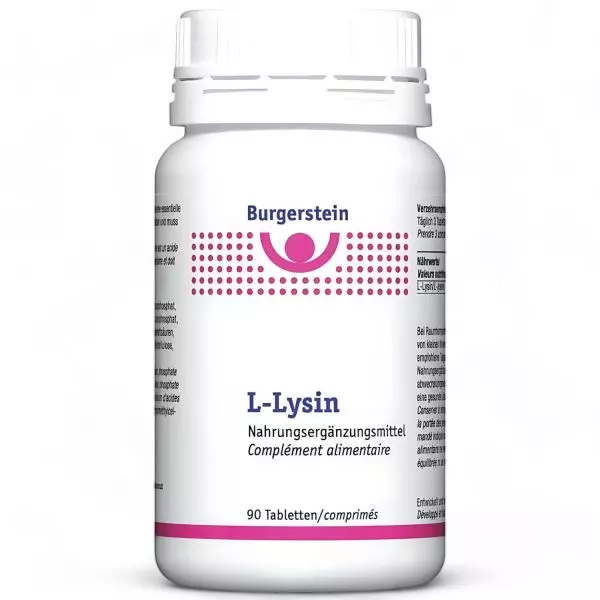 Burgerstein L-Lysine Tablets 90cnt bottle - Swiss-made immune support supplement available at vitamister in Switzerland