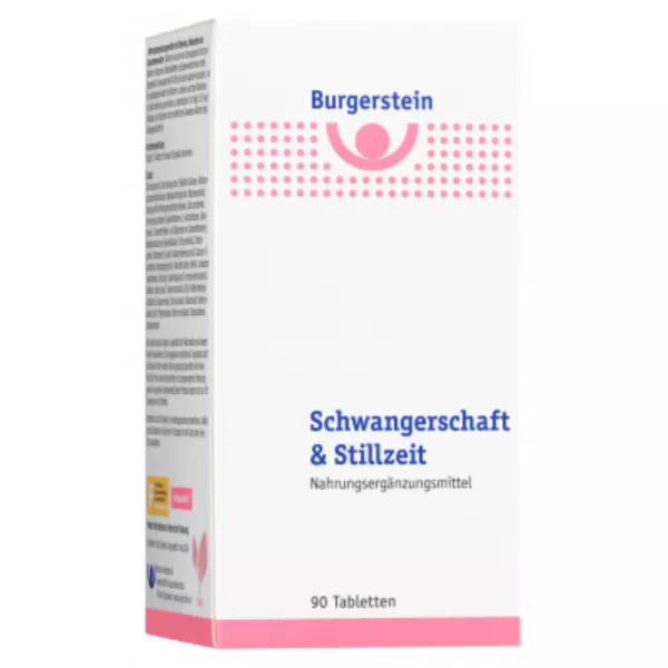 Burgerstein Schwangerschaft & Stillzeit Tabletten, eine Packung mit 90 Tabletten.