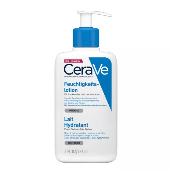 CeraVe Moisturizing Lotion 236ml pump bottle for dry to very dry skin, convenient travel size