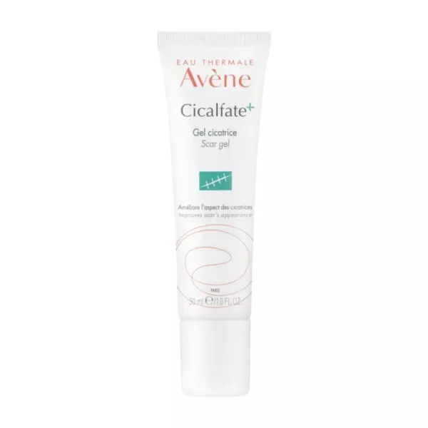 Avène Cicalfate+ Scar Gel tube with a sleek design, highlighting its benefits for improving the appearance of scars, in a 30ml packaging.