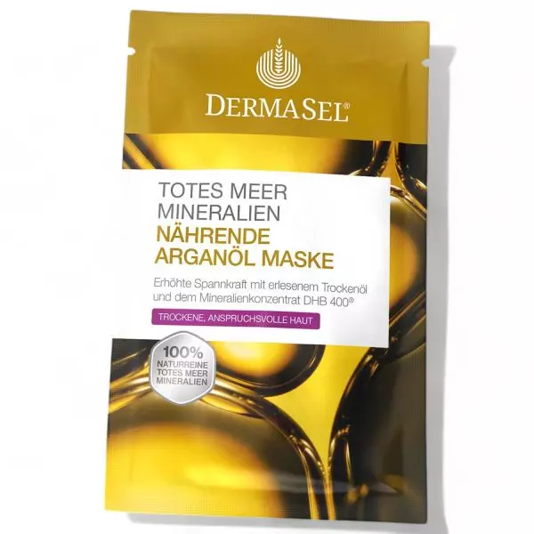 DermaSel Argan Oil Mask 12ml sachet for dry skin nourishment. Buy now at vitamister in Switzerland.