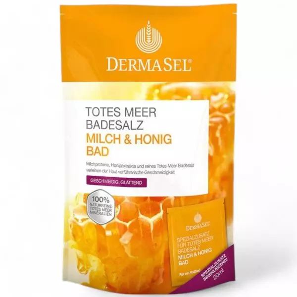Dermasel Totes Meer Badesalz Milch & Honig 420ml - Luxuriöses hautpflegendes Bad mit Milch und Honig, erhältlich bei vitamister Schweiz