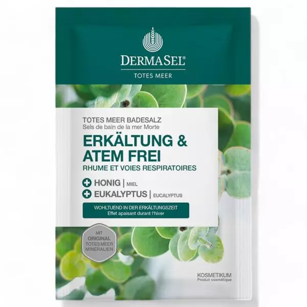 Dermasel Dead Sea Bath Salt Cold Relief 80g - Soothing mineral bath with eucalyptus for easier breathing, at vitamister Switzerland