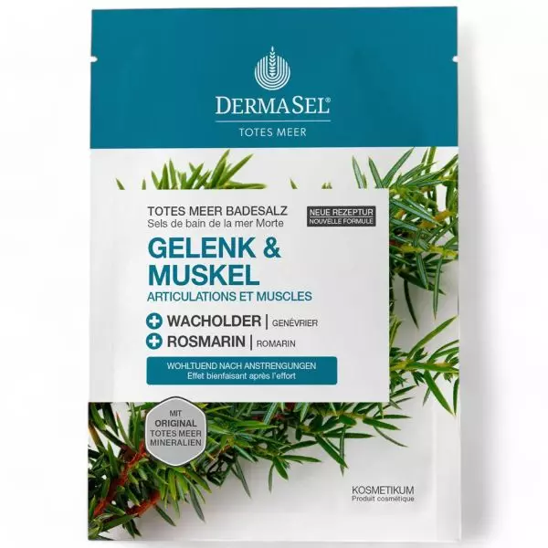 DermaSel Dead Sea Salt Joint & Muscle 80g bath salt package - Soothing relief for joints and muscles. Buy now at vitamister in Switzerland.