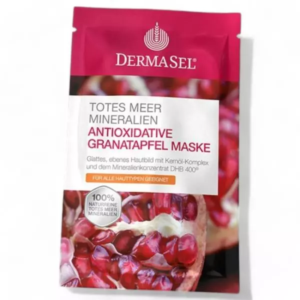 Dermasel Antioxidative Pomegranate Mask 12ml sachet. Rejuvenating facial treatment with Dead Sea minerals. Buy now at vitamister in Switzerland.