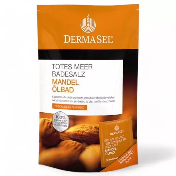 DermaSel Totes Meer Badesalz Mandel Ölbad 420ml Packung - Luxuriöse Hautpflege aus dem Toten Meer, jetzt erhältlich bei vitamister in der Schweiz