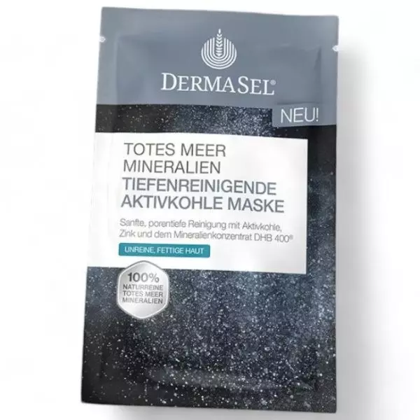 Dermasel Deep Cleansing Activated Charcoal Mask sachet 15ml with Dead Sea minerals for oily skin - buy now at vitamister.ch