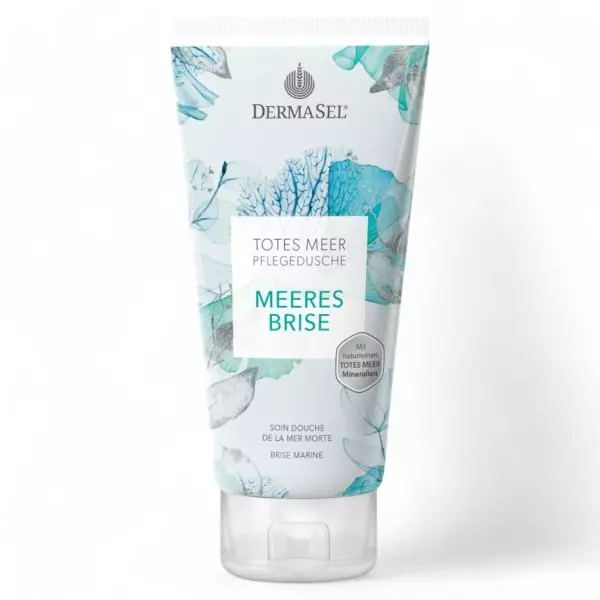 Flacon de 200ml de Gel Douche Soin Brise Marine DermaSel - gel douche rafraîchissant inspiré de l'océan avec algues marines et sel de la Mer Morte. Disponible chez vitamister en Suisse.