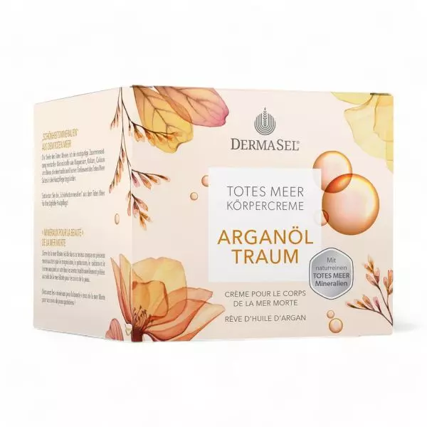Crème Corps Rêve d'Argan DermaSel - crème corps luxueuse à l'huile d'argan et aux minéraux de la Mer Morte pour une peau nourrie et radieuse. Disponible chez vitamister en Suisse.
