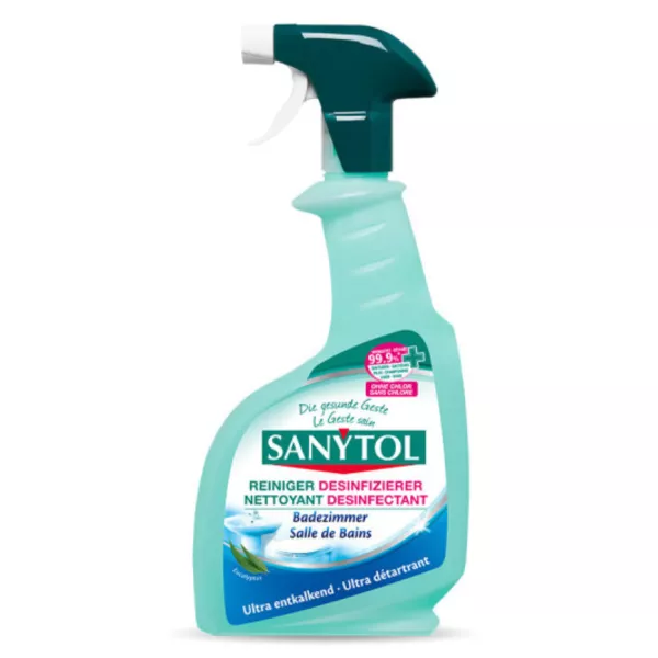 Sanytol Multi-Purpose Disinfectant Bathroom, eliminates 99.9% of bacteria, fungi and H1N1 viruses.