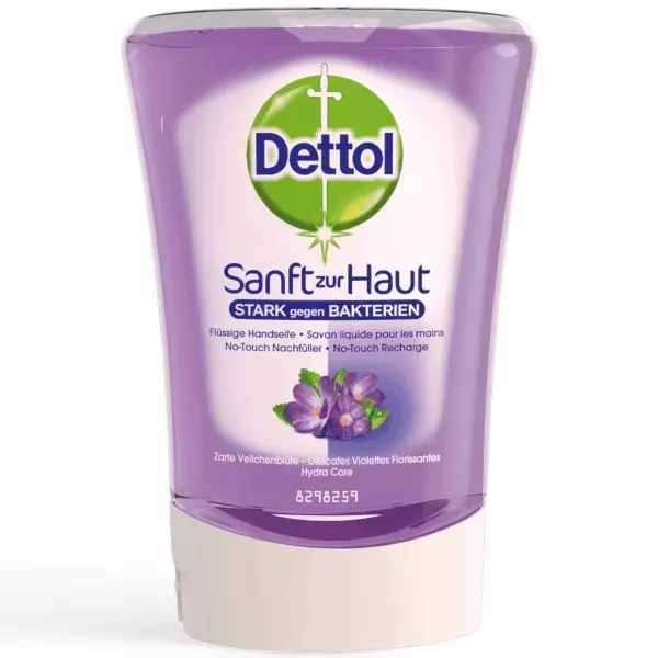 Dettol No-Touch Recharge Savon Liquide Main Fleur de Violette 250ml, disponible sur vitamister Suisse pour une hygiène sans contact