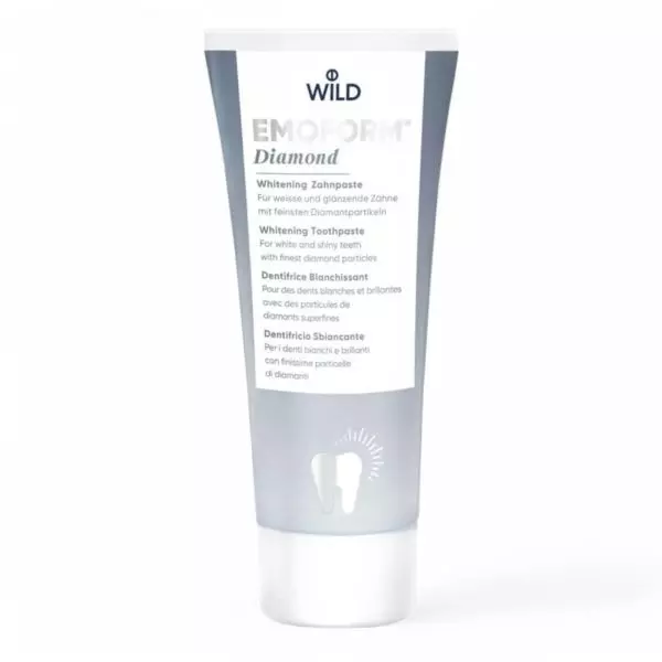 EMOFORM Diamond Toothpaste 75ml tube with gentle whitening formula, available at vitamister Switzerland.