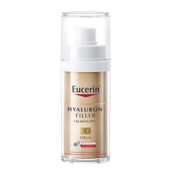 Eucerin Hyaluron-Filler + Elasticity 3D Serum targets signs of aging, improving elasticity, reducing wrinkles, and fading age spots. Buy now at vitamister.ch for a more youthful complexion.