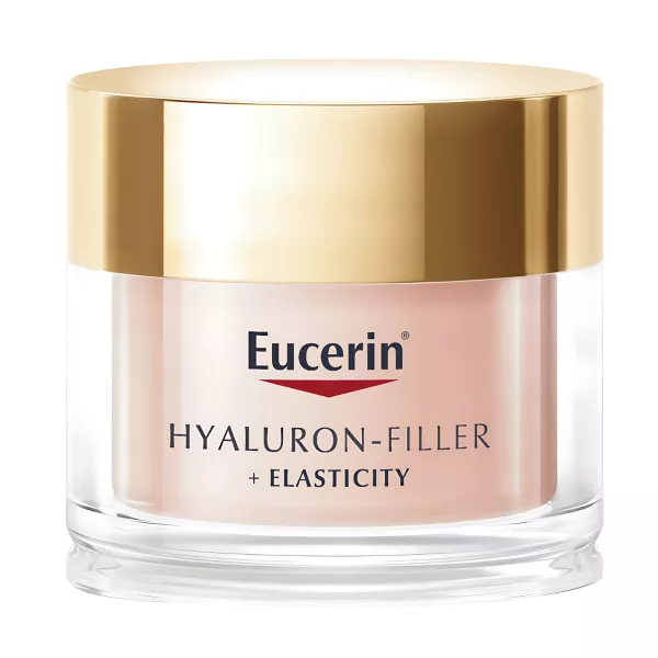 Eucerin Hyaluron-Filler Elasticity Soin de Jour à l'Extrait de Rose FPS30 cible les signes avancés du vieillissement, améliorant l'élasticité et réduisant les rides, avec une teinte radieuse subtile. Achetez maintenant sur vitamister.ch pour une peau jeun