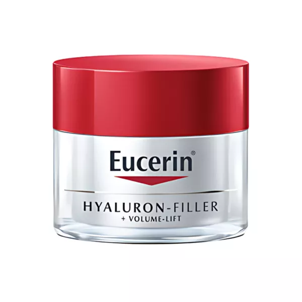 Eucerin Hyaluron-Filler + Volume-Lift Day Cream for dry skin visibly reduces wrinkles, lifts facial contours, and intensely hydrates. Buy now at vitamister.ch for a youthful, radiant complexion.