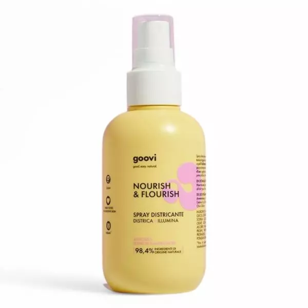 Flacon de Spray Démêlant Goovi 150ml pour tous types de cheveux - solution anti-nœuds disponible chez vitamister en Suisse.