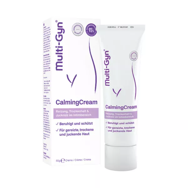 Tube de Multi-Gyn CalmingCream, soulagement végétal pour la peau intime, disponible chez Vitamister.