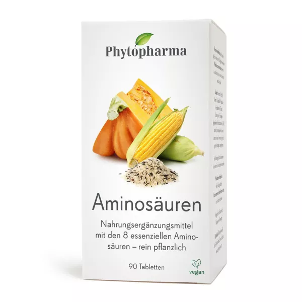 Phytopharma Aminosäuren Tabletten. Nahrungsergänzung mit essentiellen Aminosäuren für Muskelwachstum und Gewebereparatur. Jetzt kaufen bei vitamister in der Schweiz.