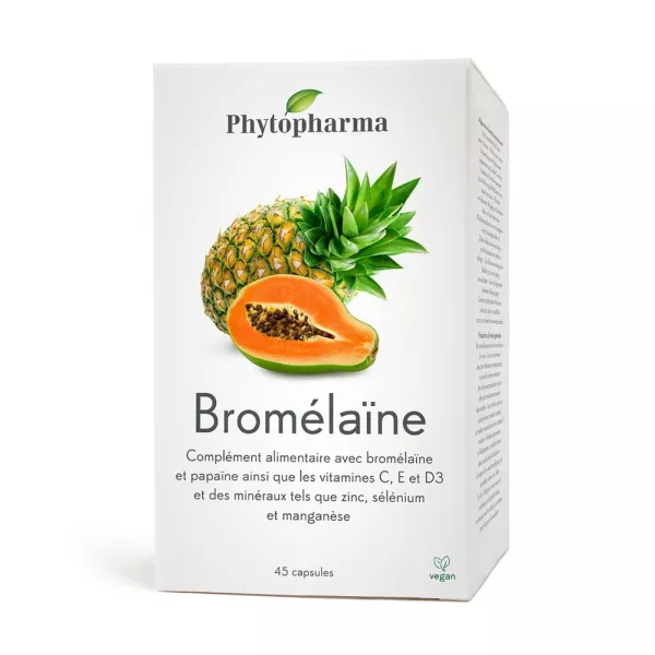 Capsules de bromélaïne Phytopharma avec enzymes d'ananas et de papaye pour soutenir la digestion et réduire l'inflammation