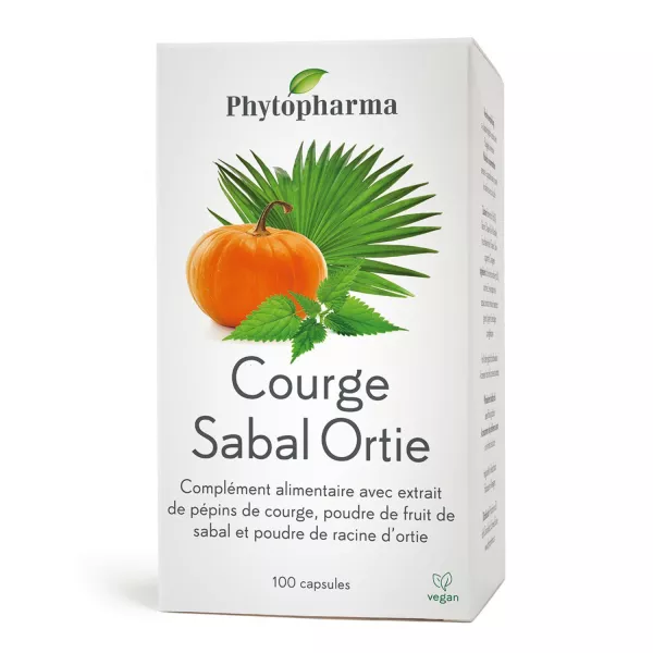 Phytopharma Courge Sabal Ortie Capsules : Soutien naturel pour la santé de la prostate. 100 capsules végétales avec extraits de courge, palmier nain et ortie. Améliorez votre bien-être. Commandez sur vitamister Suisse.