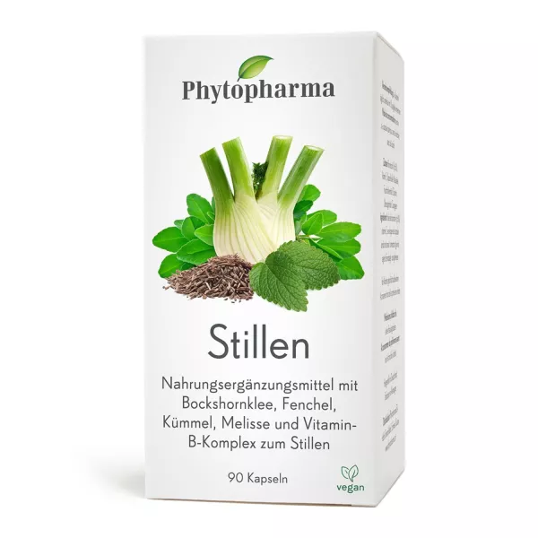 Phytopharma Breastfeeding supplement box (Stillen): with fenugreek, fennel, caraway, lemon balm, and B vitamins. 90 vegan capsules.