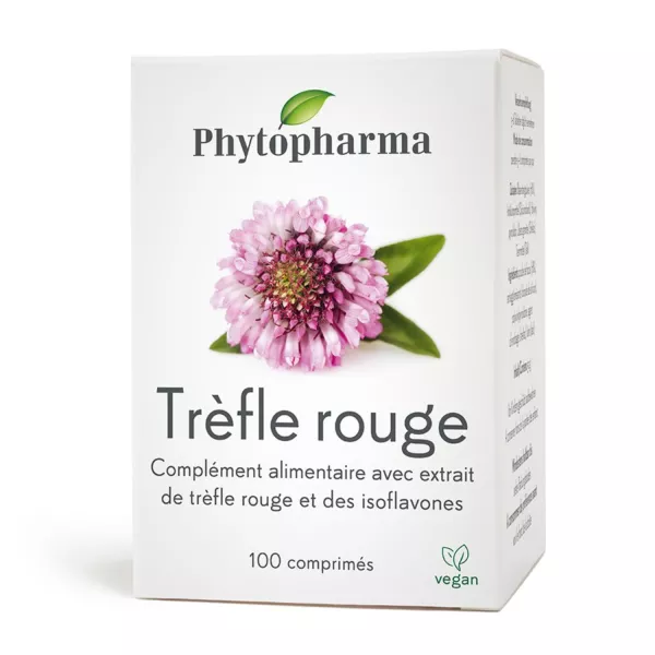 Comprimés de trèfle rouge Phytopharma pour le soutien à la ménopause. Complément naturel d'isoflavones. Achetez maintenant chez vitamister Suisse.