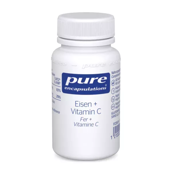 Pure Encapsulations iron and vitamin C supplement for enhanced iron absorption, suitable for vegans and vegetarians. Order now at vitamister.ch for convenient delivery in Switzerland.