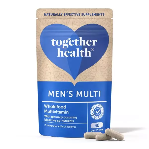 Capsules Multi Hommes Together Health : Support nutritionnel complet dans une forme végane et facile à digérer, fabriqué au Royaume-Uni.