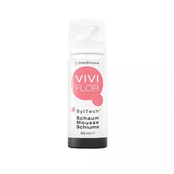Viviflor SylTech Schaum in einer 50ml Flasche, fortschrittliche Intimhautpflege mit feuchtigkeitsspendenden Eigenschaften. 