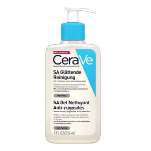 CeraVe SA Gel Nettoyant Anti-rugosités exfolie et hydrate les peaux rugueuses et irrégulières grâce à l'acide salicylique, aux céramides et à l'acide hyaluronique.