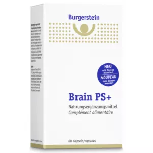 Enhance cognitive function and mental clarity with Burgerstein Brain PS+ Capsules, rich in vitamin B12 and phosphatidylserine.