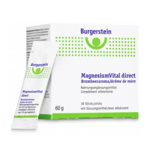 Discover BURGERSTEIN MagnesiumVital direct sticks with blackberry flavor on vitamister.ch, for fast magnesium supplementation in Switzerland.