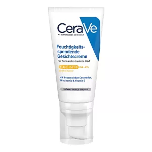 CeraVe Hydrating facial cream with SPF 50 protection for healthy, moisturized skin.