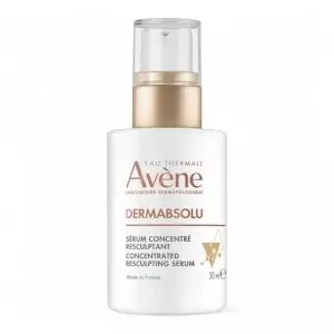 Avène Dermabsolu Restructuring Concentrate Serum 30ml bottle with pipette applicator, premium anti-aging treatment with Bakuchiol for sensitive skin, available at vitamister in Switzerland.