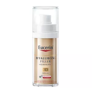 Eucerin Hyaluron-Filler + Elasticity 3D Serum targets signs of aging, improving elasticity, reducing wrinkles, and fading age spots. Buy now at vitamister.ch for a more youthful complexion.