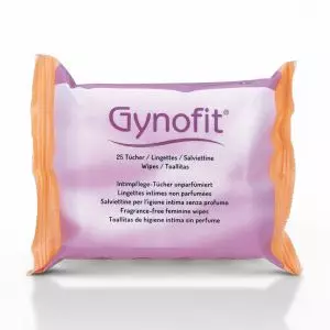 Paquet de Lingettes Intimes Gynofit contenant 25 lingettes à l'acide lactique emballées individuellement, disponible chez vitamister.ch en Suisse