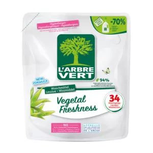 Recharge de lessive liquide écologique L'Arbre Vert aux ingrédients d'origine végétale pour un nettoyage efficace et respectueux de l'environnement.