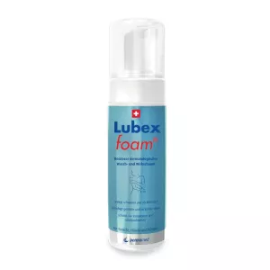 Flacon de Lubex foam 150ml - Mousse nettoyante douce pour peau sensible et acnéique. Disponible maintenant chez vitamister en Suisse.