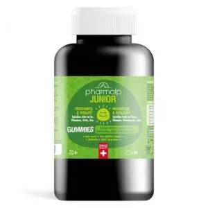 pharmalp JUNIOR Gummies with spirulina, iron, and vitamins for children's growth and cognitive development. Swiss-made quality supplement supporting healthy development. Order now from vitamister Switzerland.