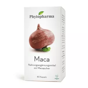 Phytopharma Maca Capsules. Natural energy and libido support supplement available at vitamister in Switzerland.