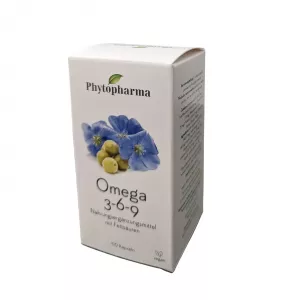 Vue latérale de l'emballage des capsules Phytopharma Oméga 3 6 9, 110 comprimés - Achetez maintenant !