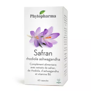 Verbessern Sie Ihre Stimmung und bauen Sie Stress ab mit Phytopharmas kraftvoller Mischung aus Safran, Rhodiola, Ashwagandha und Vitamin B6.