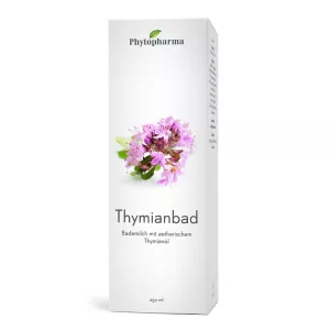 Emballage du Bain au Thym Phytopharma 250ml, infusé à l'huile de thym naturelle pour une expérience de bain purifiante et relaxante.