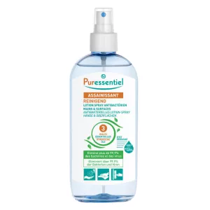 Spray assainissant antibactérien Puressentiel, une solution efficace pour la propreté et l'hygiène avec des huiles essentielles naturelles.
