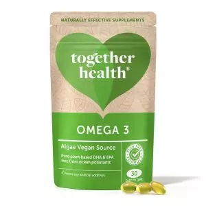 Complément d'Oméga-3 d'algues Together Health naturellement efficace. Source végétalienne pure de DHA et d'EPA, sans polluants océaniques. Formule sans poisson.